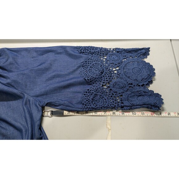 Unique Spectrum Womens Navy Blue Scoop Neck Lace Trim Boho Blouse Top Sz 1X - Picture 4 of 8